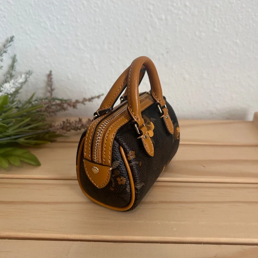 NWT🌻Coach Mini Rowan Bag Charm In Signature Canvas With Floral Print Coin Purse - Picture 4 of 6